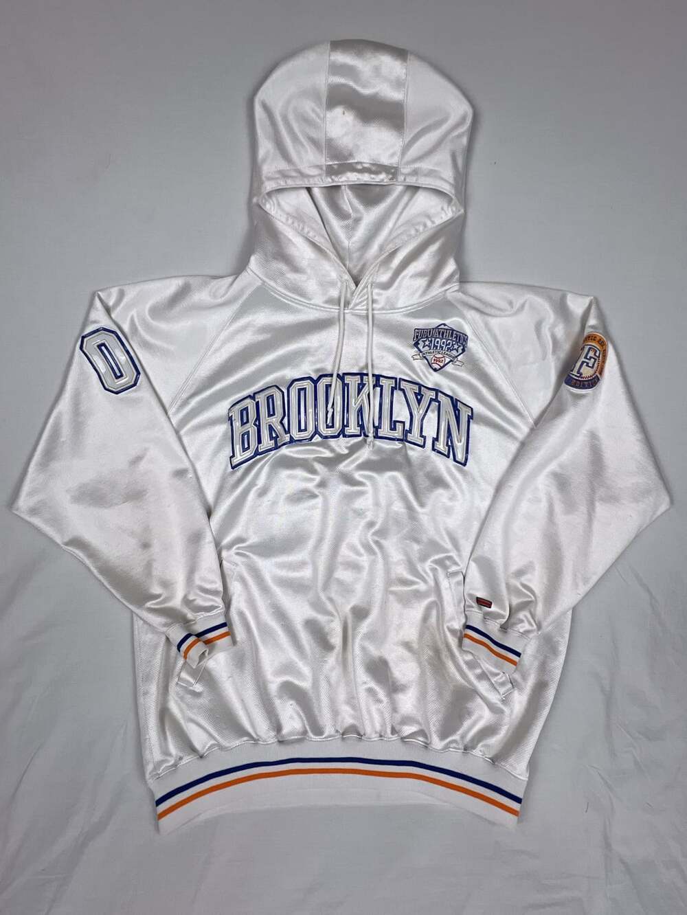 Vintage FUBU Athletics 1992 Brooklyn Satin Hoodie Jersey 05 White